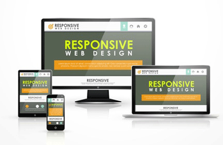 A picture of a responsive website displayed across four separate devices